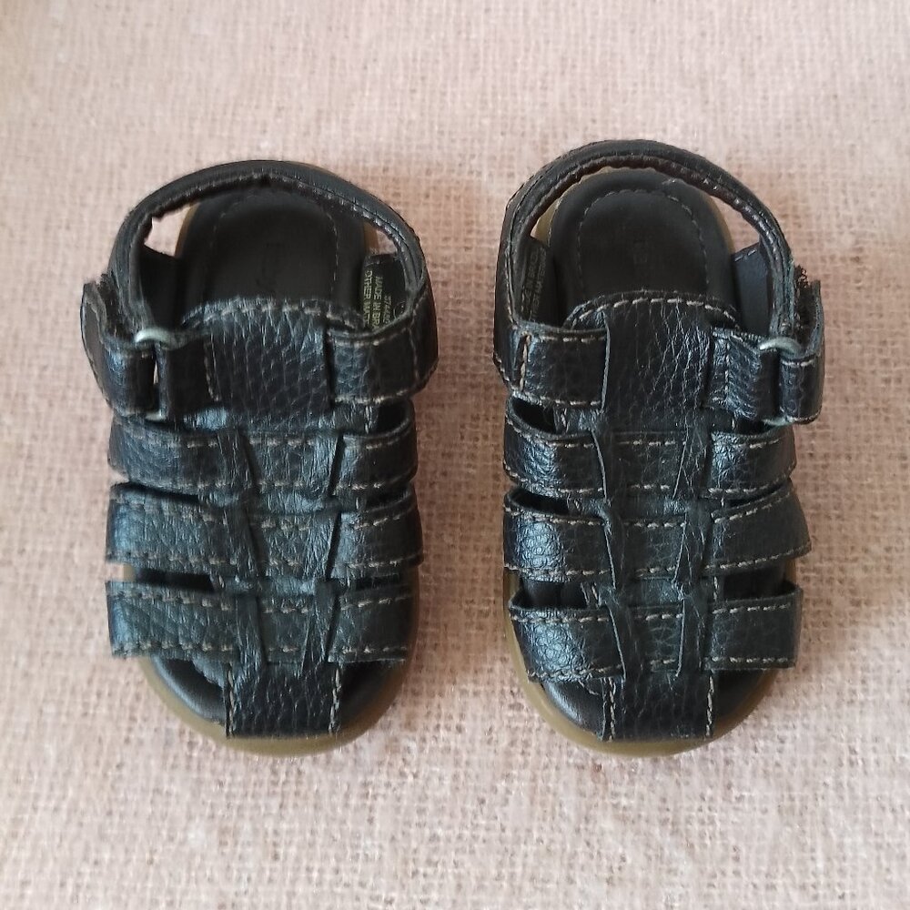 Toddler Fisherman Sandals, Brown Faux Leather with Velcro Strap, Sz. 4